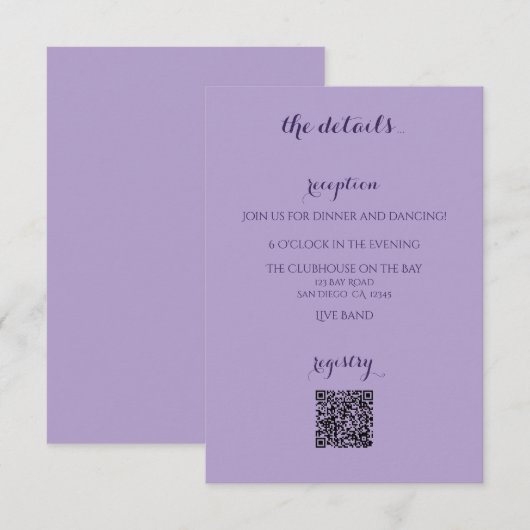 Lavendel Wedding Invitation Enclosure Kaart (Voorkant / Achterkant)