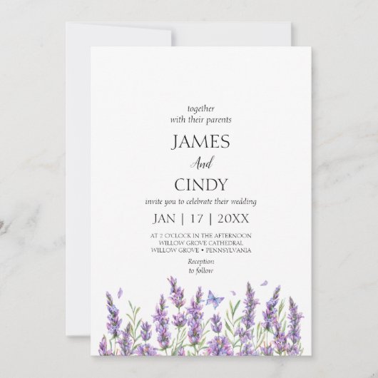 Lavendel wenst bruiloft kaart (Voorkant)