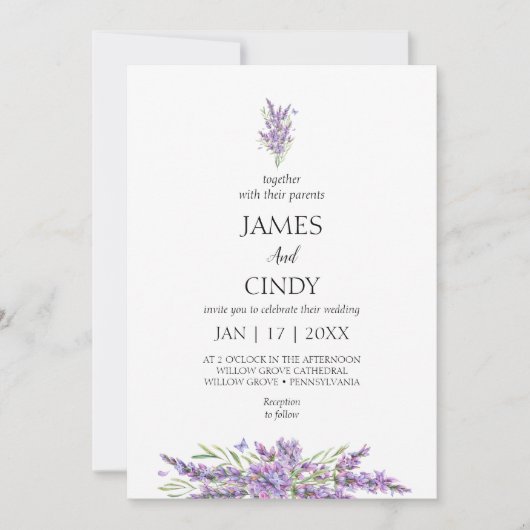 Lavendel wenst bruiloft kaart (Voorkant)