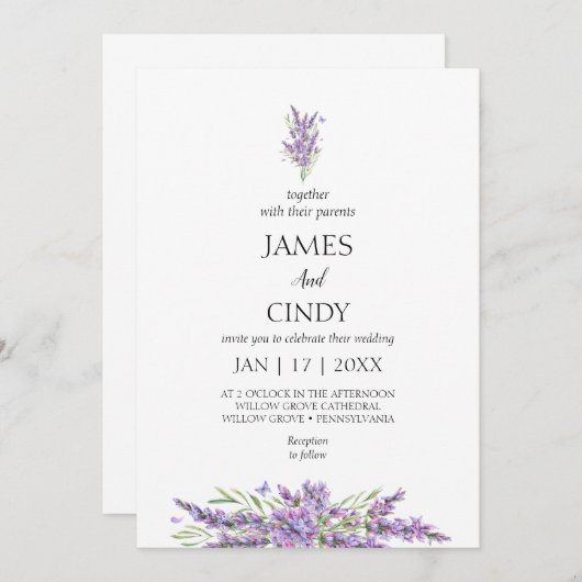 Lavendel wenst bruiloft kaart (Voorkant / Achterkant)