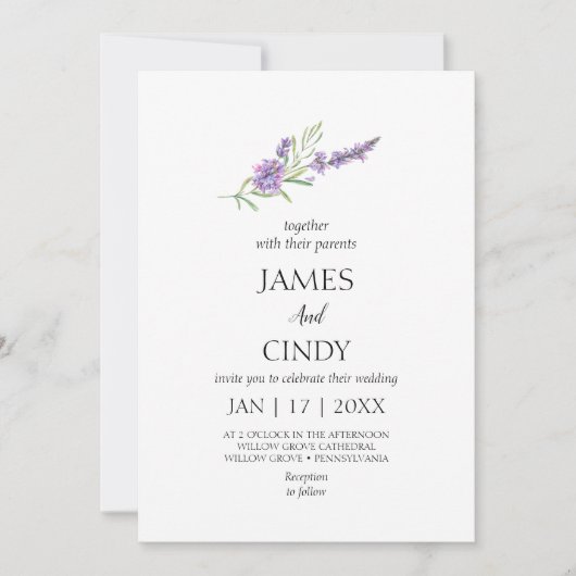 Lavendel wenst bruiloft kaart (Voorkant)