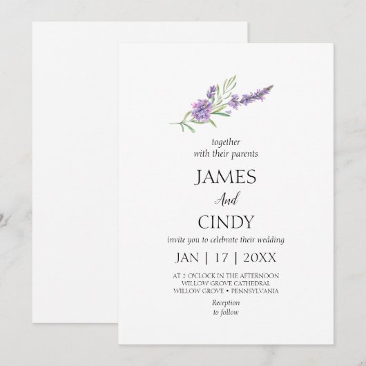 Lavendel wenst bruiloft kaart (Voorkant / Achterkant)