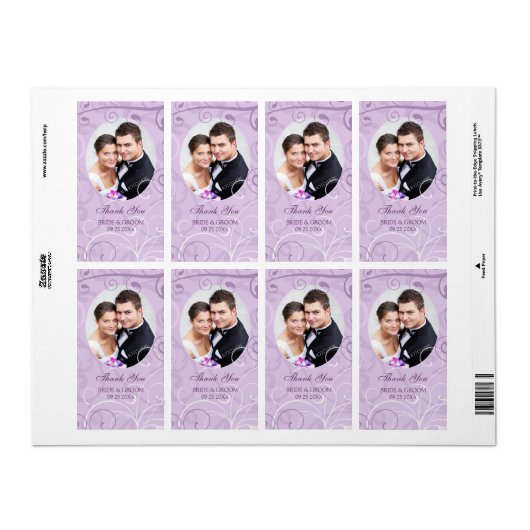 Lavendel wervelt foto bruiloft labels (Full Sheet)