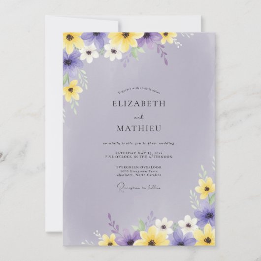 Lavendel Whimsical Bloemige Bruiloft Kaart (Voorkant)
