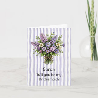 Lavendel Whimsisch Boeket Bruidsmeisje Voorstel Kaart