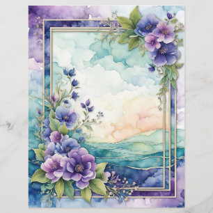 Lavendel Whimsy Artistic Floral Border Papier Blad