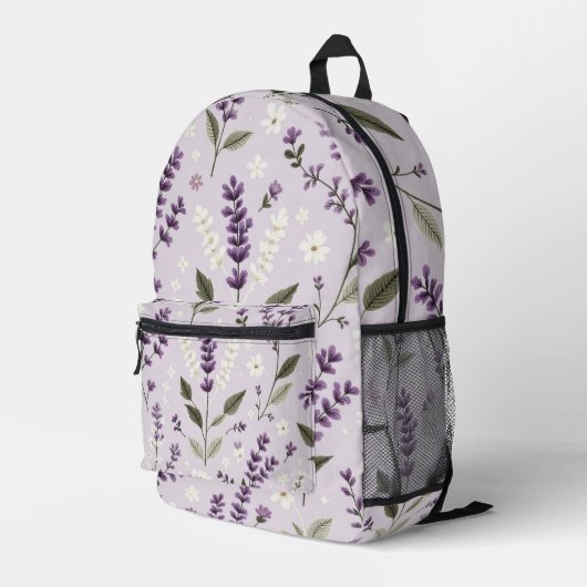 Lavendel Whispers – All-Over Folk Botanische Print Bedrukte Rugzak (Achterkant Hoek Rechts)