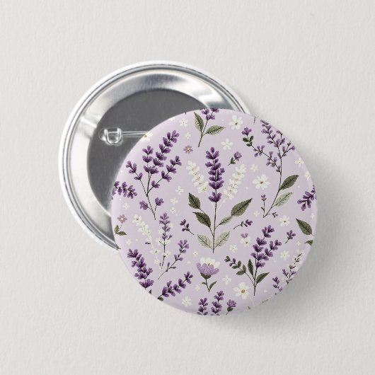 Lavendel Whispers – Folk Botanical Pattern Button (Voorkant /achterkant)