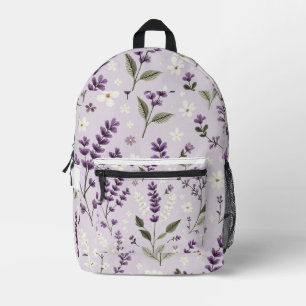 Lavendel Whispers – Geborduurde Botanische Patroon Bedrukte Rugzak