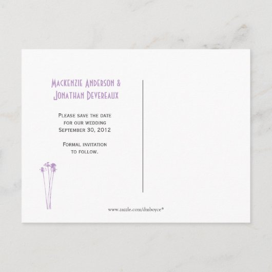 Lavendel White Mason Jar Wildflowers Bewaar de dat Aankondigingskaart (Achterkant)