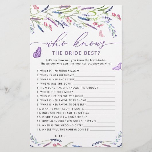 Lavendel Wie Weet Bruid De Beste Douche Spel (Voorkant)