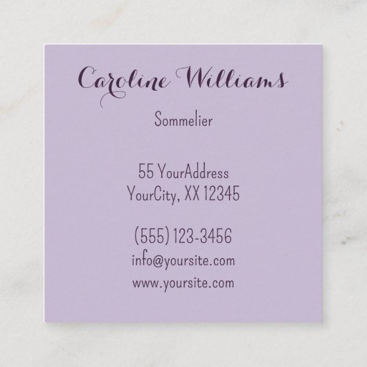 Lavendel wijnglas druiven bloem sommelier vierkante visitekaartje (Achterkant)