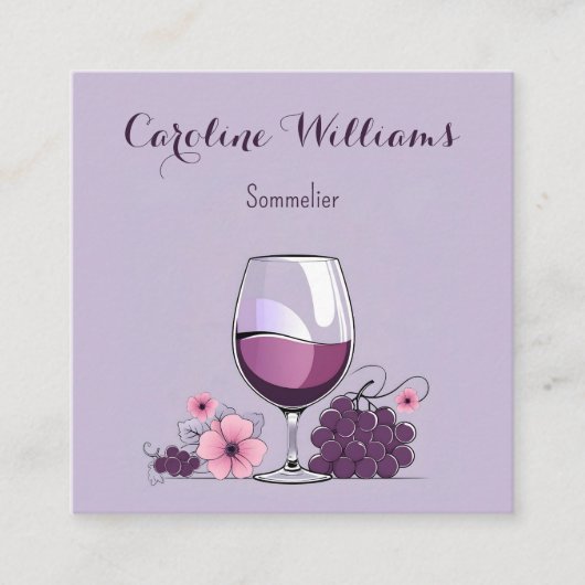 Lavendel wijnglas druiven bloem sommelier vierkante visitekaartje (Voorkant)