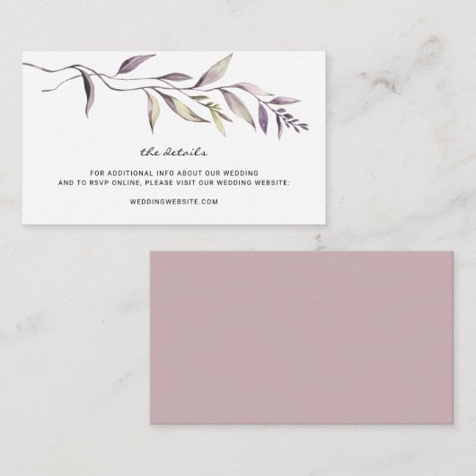 Lavendel wijnstok groen bruiloft details behuizing informatiekaartje (Voorkant / Achterkant)