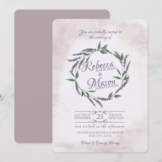 Lavendel wijnstok ring bruiloft kaart (Voorkant / Achterkant)