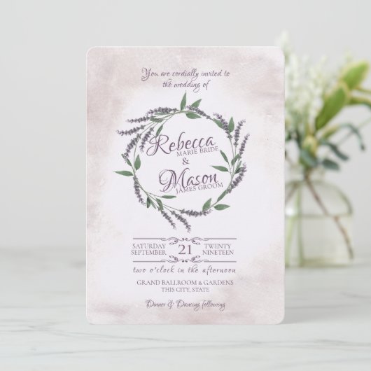 Lavendel wijnstok ring bruiloft kaart (Staand voorkant)