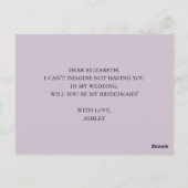 Lavendel Wil je mijn bruidsmeisje zijn. Paarse blo Briefkaart (Achterkant)