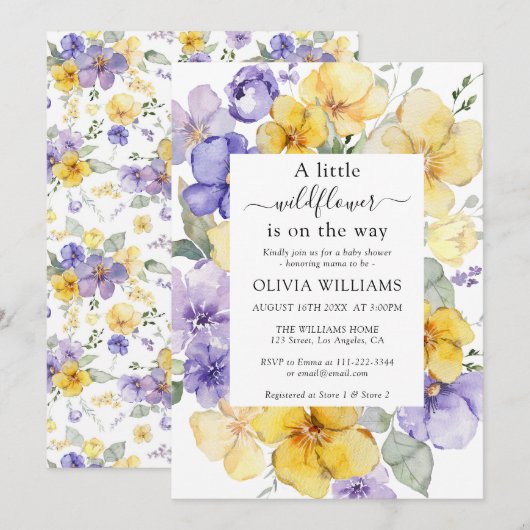 Lavendel Wild Flower Meadow Geel Baby shower Kaart (Voorkant / Achterkant)