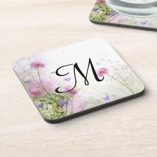 Lavendel Wild Flowers Monogram Drink Onderzetter (Linkerzijde)