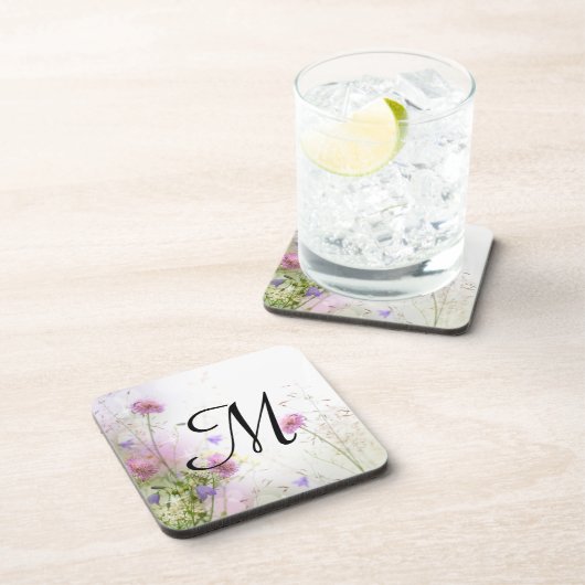 Lavendel Wild Flowers Monogram Drink Onderzetter (Rechterzijde)