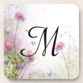 Lavendel Wild Flowers Monogram Drink Onderzetter (Voorkant)
