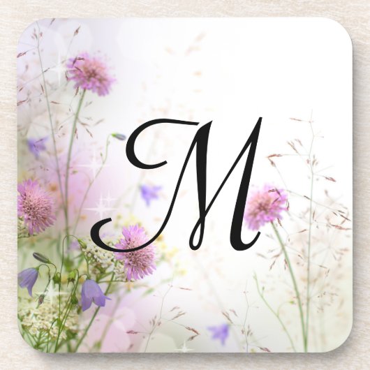Lavendel Wild Flowers Monogram Drink Onderzetter (Voorkant)