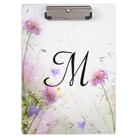 Lavendel Wild Flowers Monogram Initiaal Clip Board Klembord (Voorkant)
