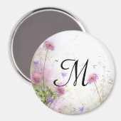 Lavendel Wild Flowers Monogram Initiaal Magnet (Voorkant / Achterkant)