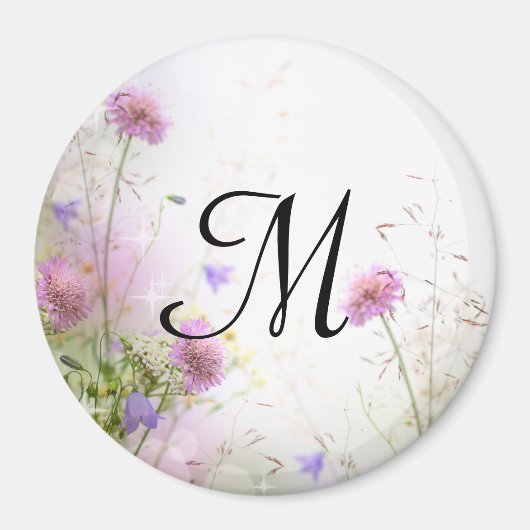Lavendel Wild Flowers Monogram Initiaal Magnet (Voorkant)