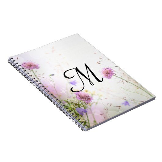 Lavendel Wild Flowers Monogram Initiaal Notitieboe Notitieboek (Rechterzijde)