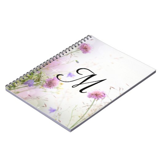 Lavendel Wild Flowers Monogram Initiaal Notitieboe Notitieboek (Linkerzijde)