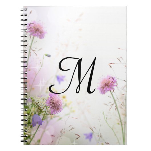 Lavendel Wild Flowers Monogram Initiaal Notitieboe Notitieboek (Voorkant)