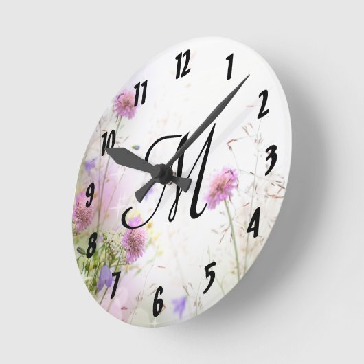 Lavendel Wild Flowers Monogram Initiaal wandklok (Hoek)