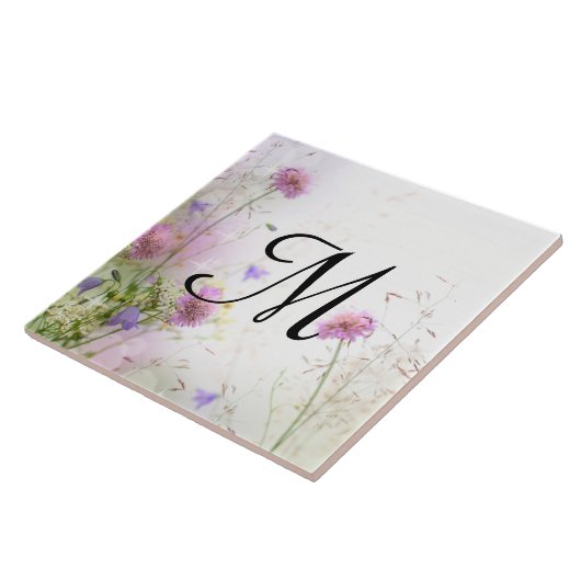 Lavendel Wild Flowers Zwembad Monogram Display Teg Tegeltje (Zijkant)