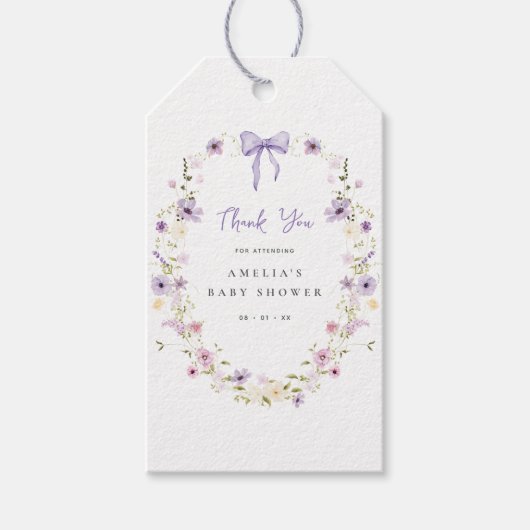 Lavendel Wilde Bloem Baby Shower Favor Zak Geschen Cadeaulabel (Voorkant)