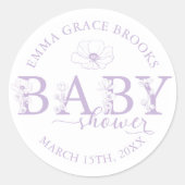 Lavendel Wilde Bloem Baby Shower  Ronde Sticker (Voorkant)