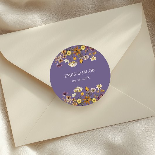 Lavendel Wilde Bloem Boho Bruiloft  Ronde Sticker