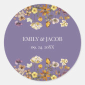 Lavendel Wilde Bloem Boho Bruiloft  Ronde Sticker (Voorkant)