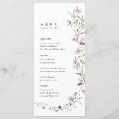 Lavendel Wilde Bloem Bruiloftsreceptie Diner Menu (Voorkant)
