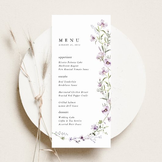 Lavendel Wilde Bloem Bruiloftsreceptie Diner Menu