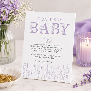 Lavendel Wilde Bloem Niet Zeggen Baby Spel Bord Reclamebord Met Voetstuk