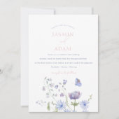 Lavendel Wilde Bloem Vlinder Monogram Huwelijk Kaart (Voorkant)