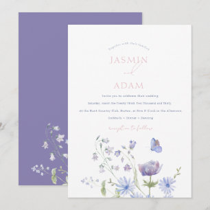 Lavendel Wilde Bloem Vlinder Monogram Huwelijk Kaart