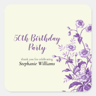 Lavendel Wilde Bloem Vrouwen 50e Verjaardagsfeest Vierkante Sticker