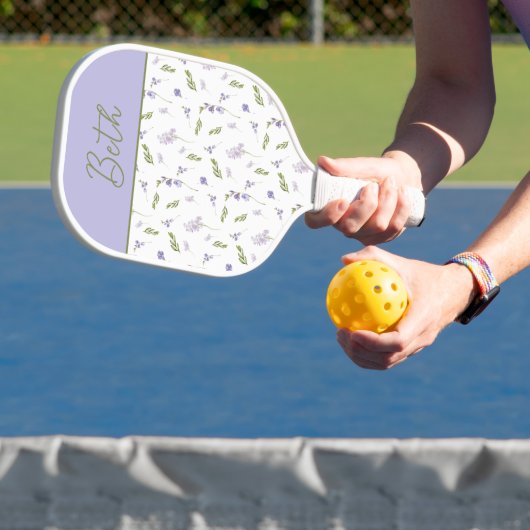 Lavendel Wilde Bloem Waterverf Bloemige Monogram Pickleball Paddle (Insitu)
