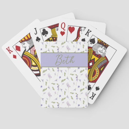 Lavendel Wilde Bloem Waterverf Bloemige Monogram Pokerkaarten (Achterkant)