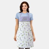 Lavendel Wilde Bloem Waterverf Bloemige Monogram Schort (Gedragen)