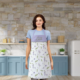 Lavendel Wilde Bloem Waterverf Bloemige Monogram Schort