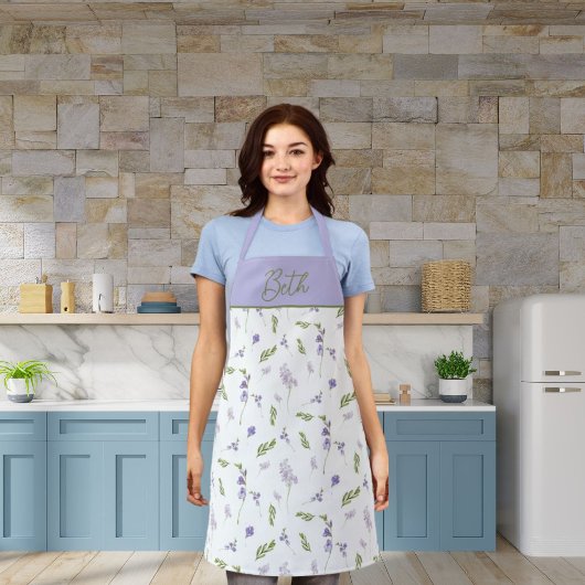 Lavendel Wilde Bloem Waterverf Bloemige Monogram Schort