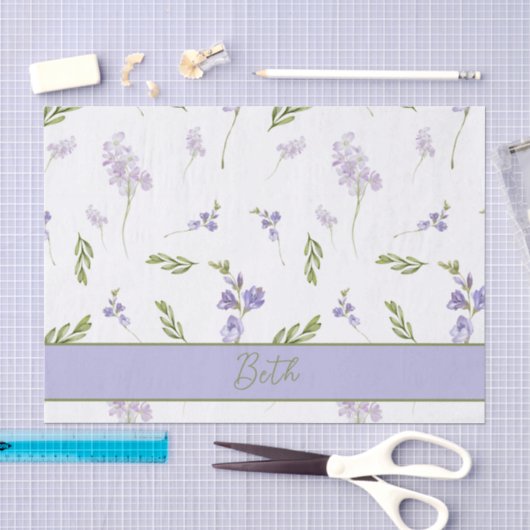 Lavendel Wilde Bloem Waterverf Bloemige Monogram Tissuepapier (Craft)